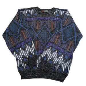 VTG Scandia USA Made Adult Sz L Abstract Geometric Purple Black‎ LS Sweater READ